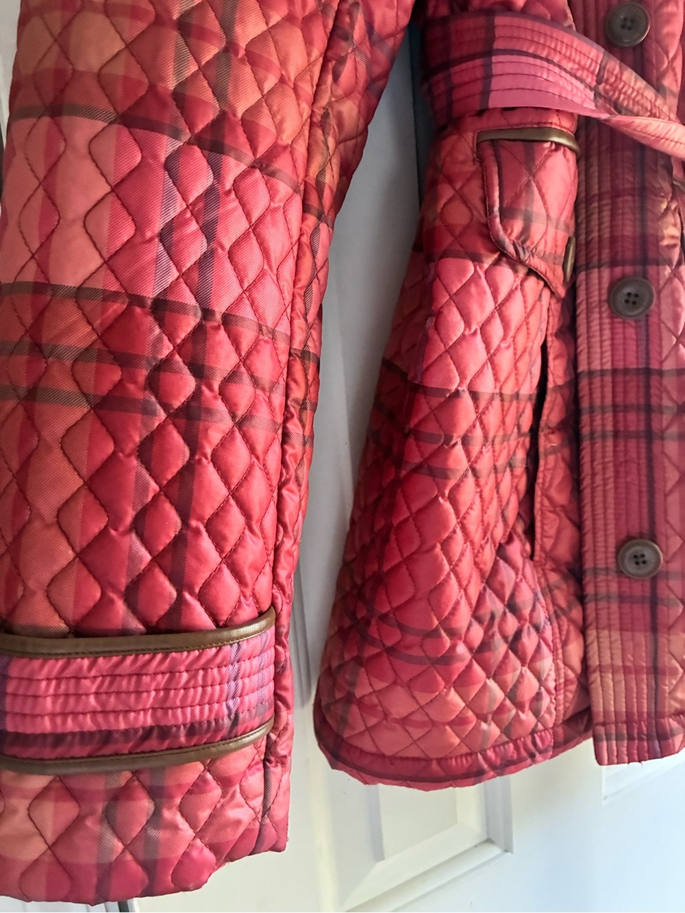 Lands' End Quilted Belted Jacket - Pink Plaid - Picture 3 of 4
